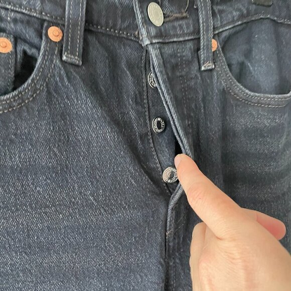 Levi's Wedgie High Rise Button Fly Waist Denim Dark Wash Skinny Jeans Black 27 - Picture 5 of 10